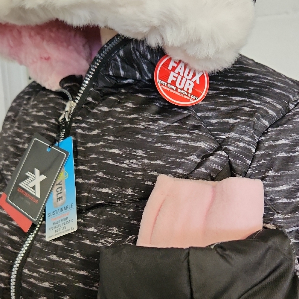 ZeroXposur Black Heathered Puffer Jacket with Pink Accents Youth XL - Picture 2 of 7